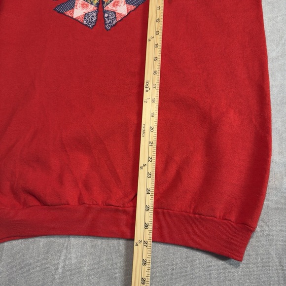 Vintage USA Made Red Grandma Quilt Patchwork Crewneck Red Fruit of the Loom XL - Picture 6 of 7